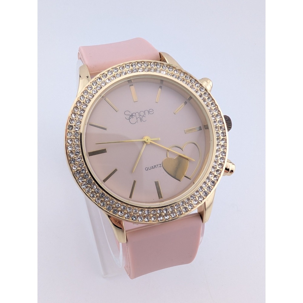 Simone Chic Watch Women 40mm Gold Case Blush Pink Silicone Band- New‎ Battery